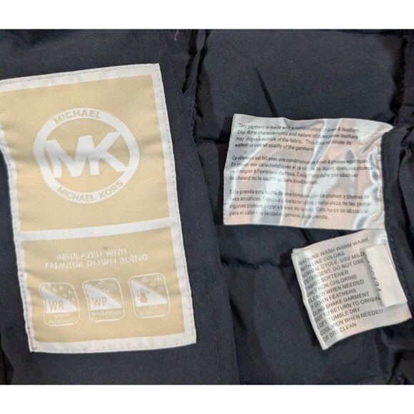 Michael Kors Womens M Down Hooded Puffer Full Zip Black Jacket Coat - Picture 5 of 9